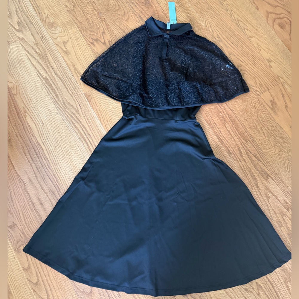Spiderweb Cape and Black Dress 2-Piece Outfit NWT